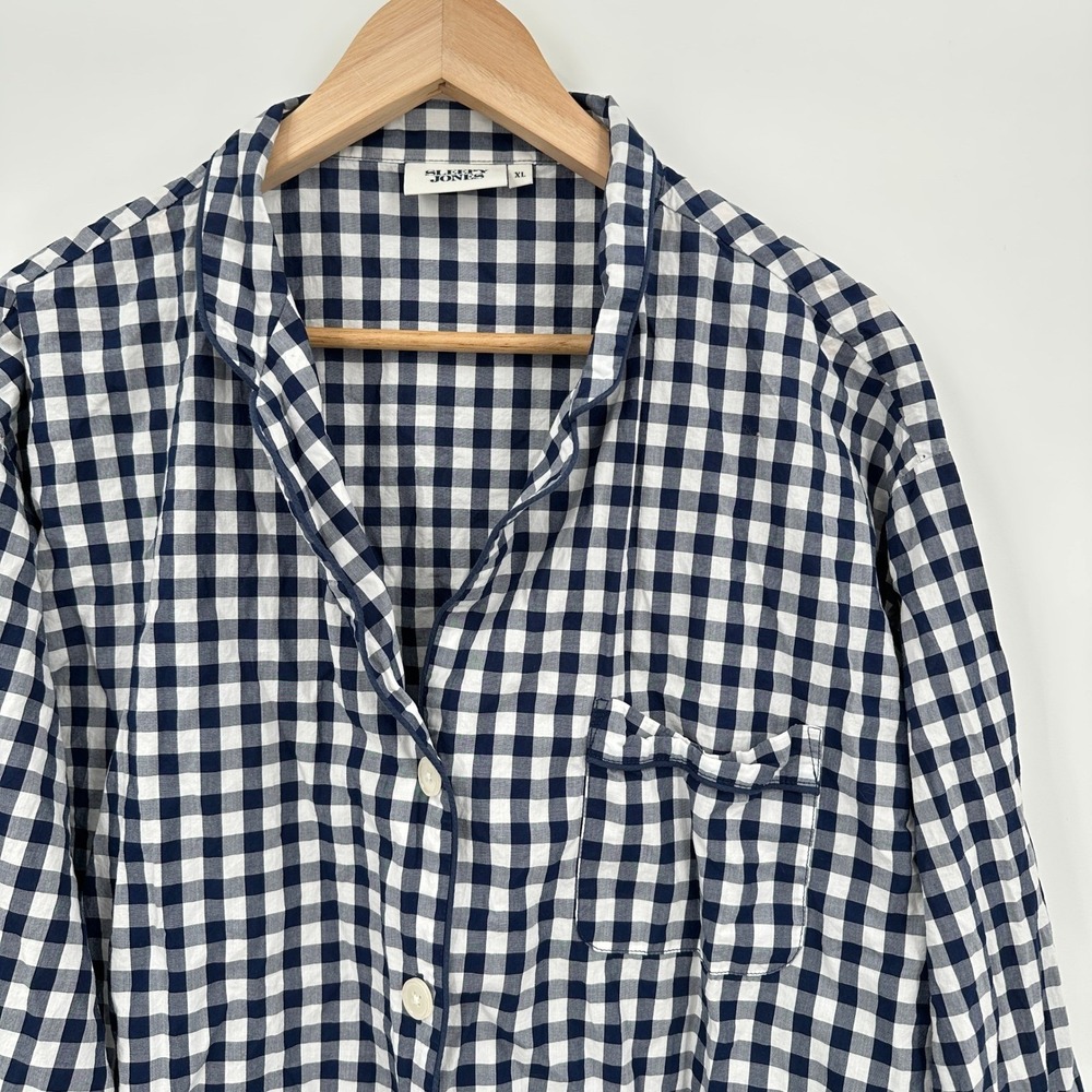Sleepy Jones Marina Pajama‎ Shirt Navy White Gingham Cotton Button Up Womens XL - Picture 3 of 7